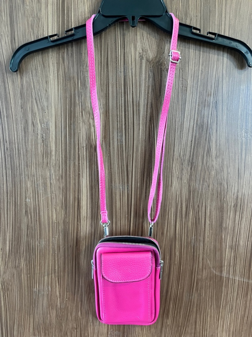 Uno Alla Volta Fuchsia Italian Leather Cellphone Crossbody